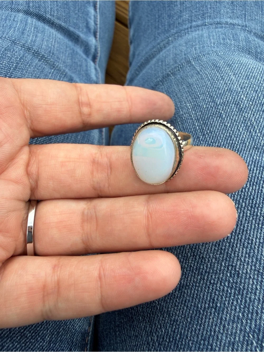 Sterling Silver Opal-Like Blue Oval Cocktail Ring - Blue